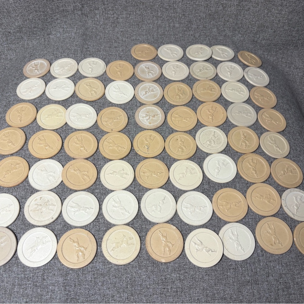 Vintage Clay Poker Chips Jockey Horse Design Lot of 183 Red White Blue